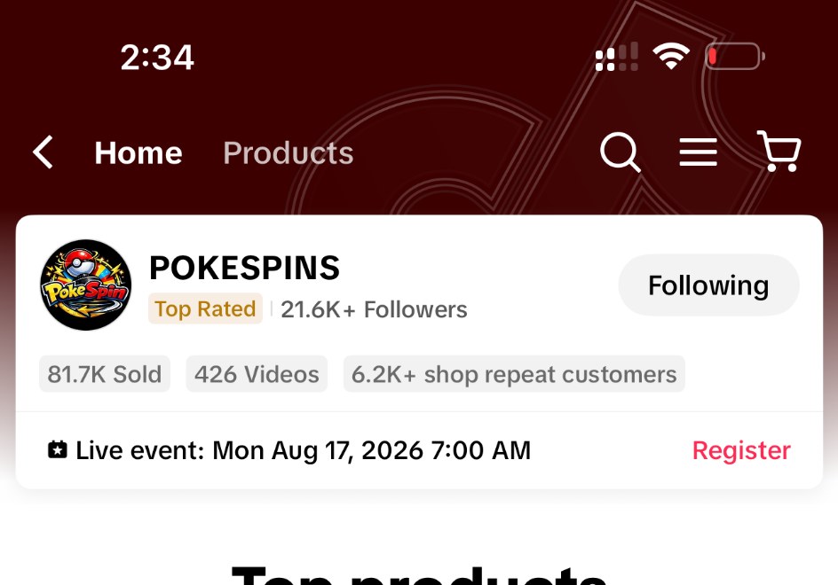 PokeSpins TikTok Shop account stats crop